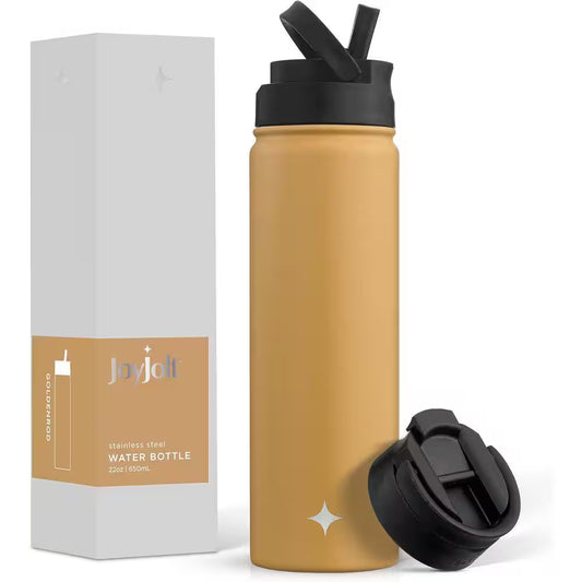 22-Ounce Stainless Steel Vacuum Insulated Bottle with 2 Lids, Dark Yellow